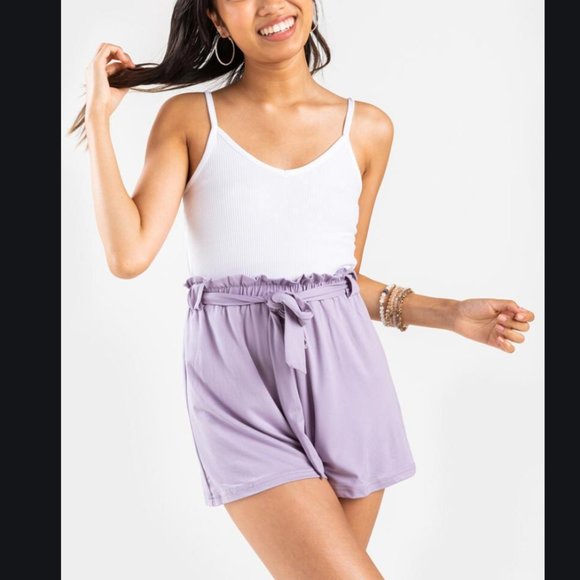 Francesca's Collections Pants - NWT! Light Purple and White Paperbag Romper